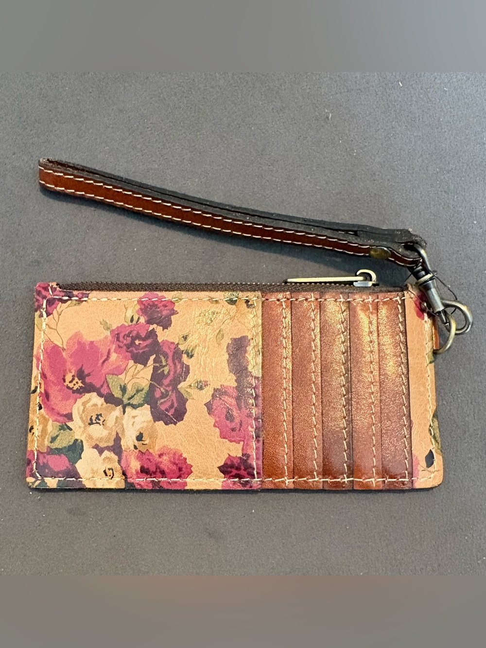 Patricia Nash Floral Leather Wristlet Card Holder - Brown/Purple